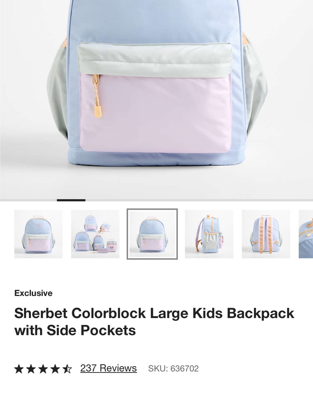 Sherbet Colorblock Large Kids Backpack with Side Pockets - Pastel Blue & Pink